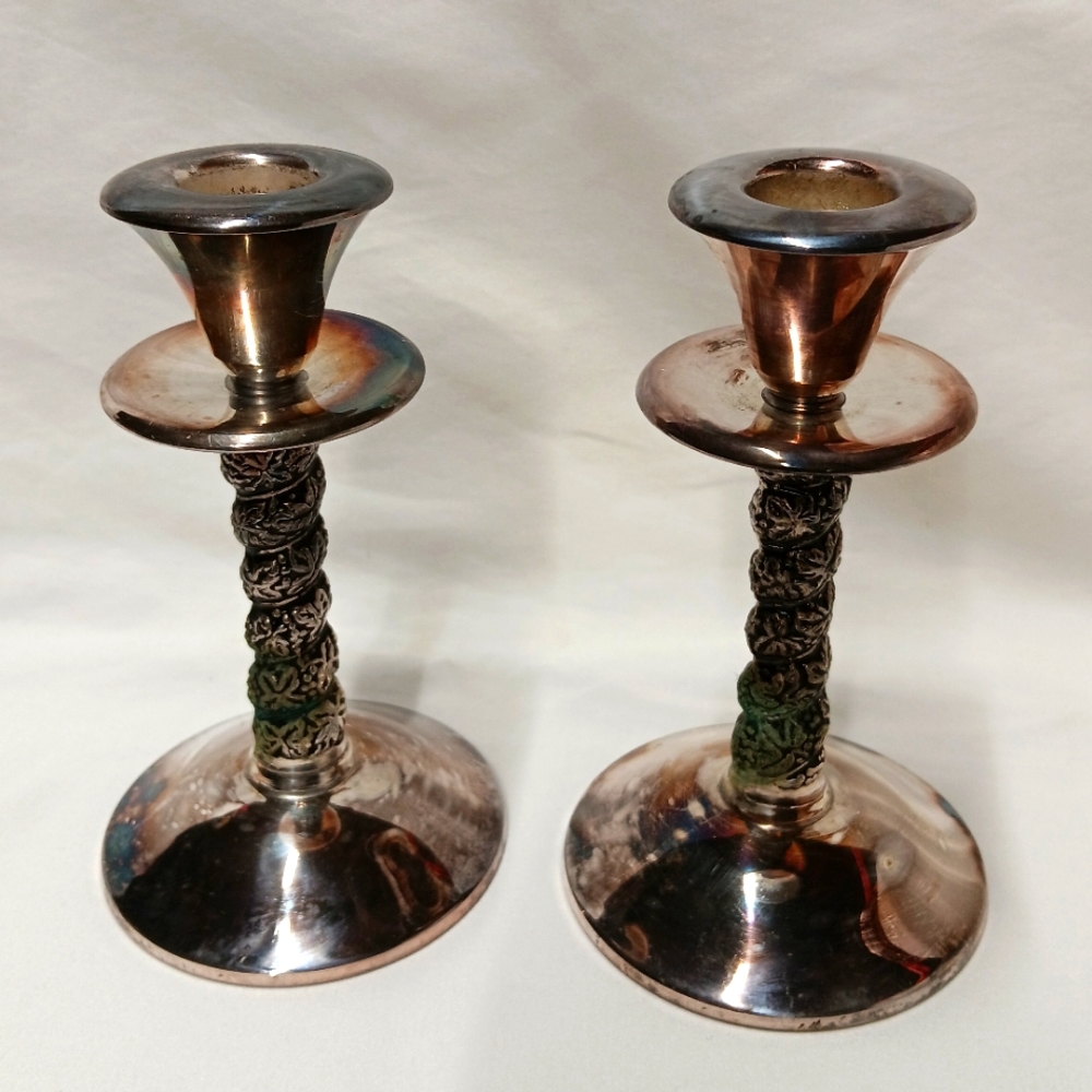 Pair of Original Plator 5.5" Made in Spain Grapevine Candlesticks